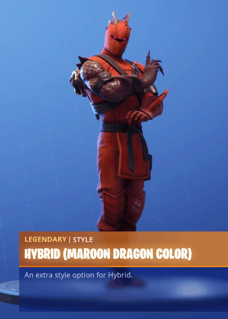 Fortnite Hybrid skin maroon dragon color style season 8 battle pass