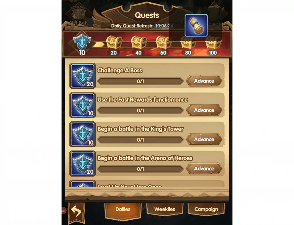 Common hero scroll from daily quests AFK Arena