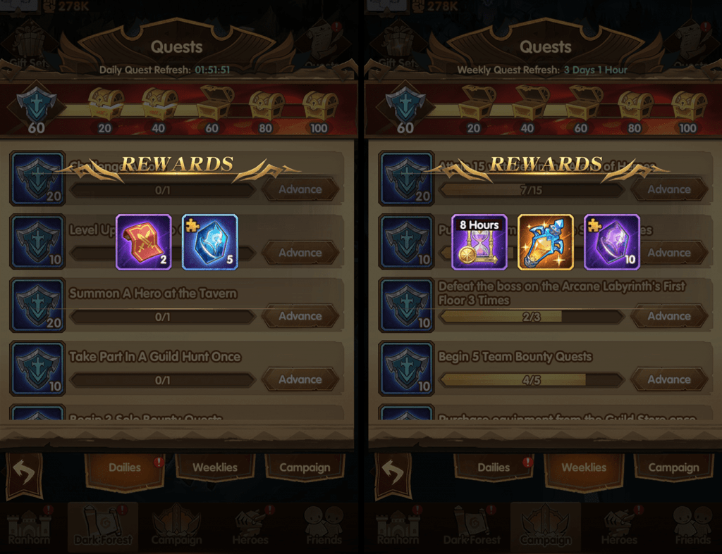 Soulstone rewards from daily and weekly quests AFK Arena