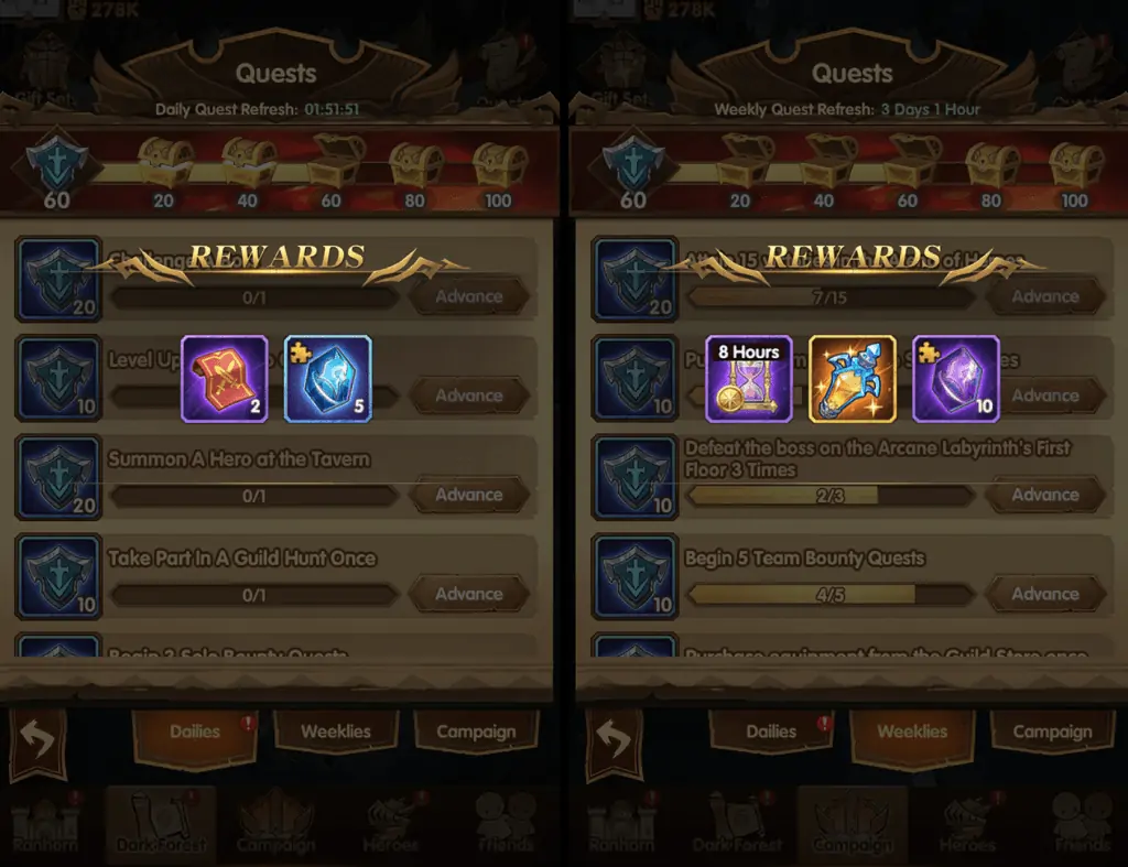 Soulstone rewards from daily and weekly quests AFK Arena