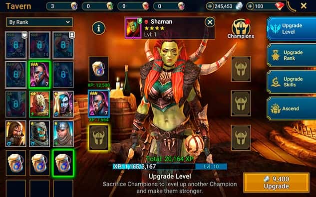 Level up champions in RAID Shadow Legends