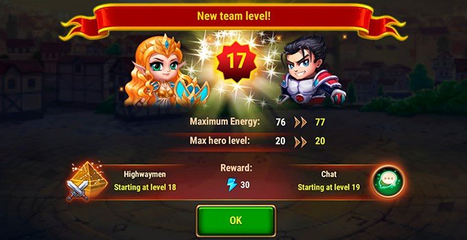 Hero Wars energy reward team level up