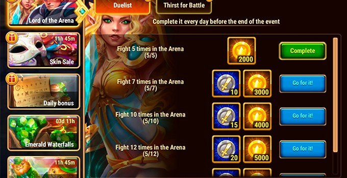 Hero Wars gold rewards from arena event