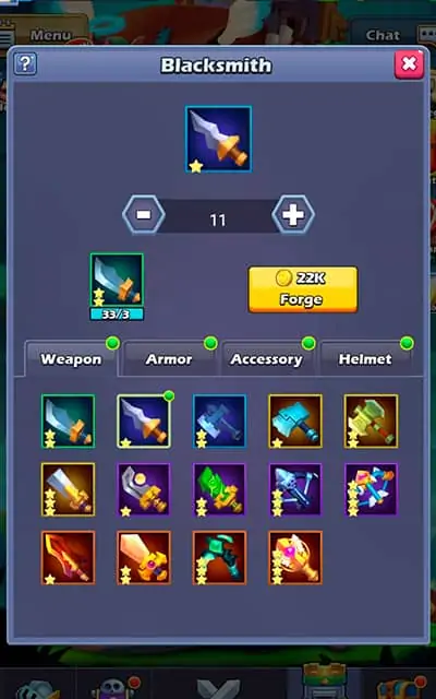 Taptap Heroes equipment from blacksmith