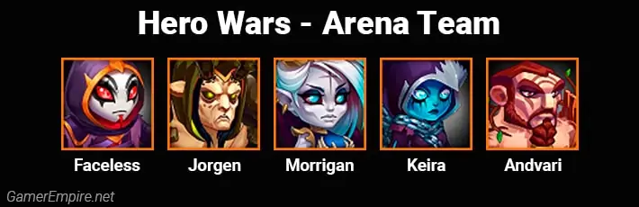 Hero Wars Arena Team Faceless Jorgen Morrigan Keira Andvari