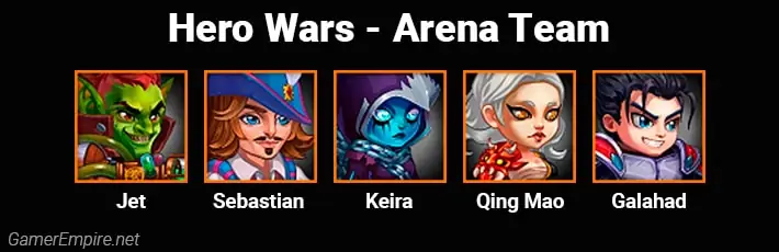 Hero Wars Arena Team Jet Sebastian Keira Qing Mao Galahad