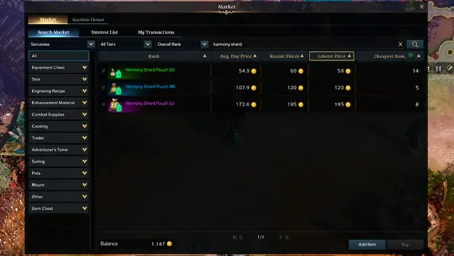 Lost Ark Harmony Shard Pouches on Auction House