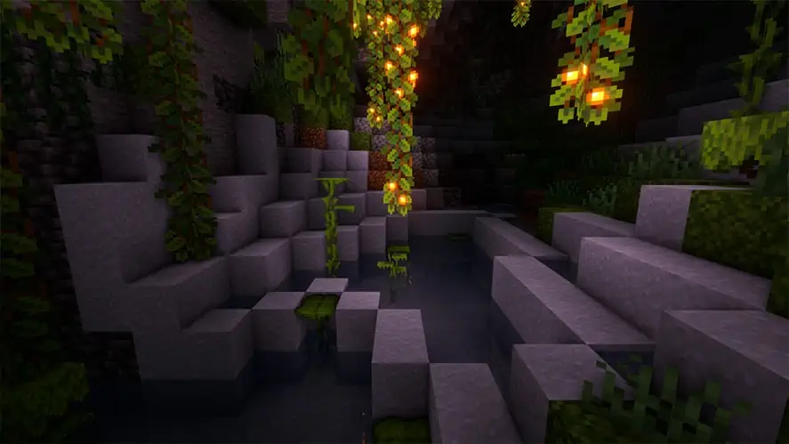 Bloques de arcilla de Minecraft en una cueva exuberante