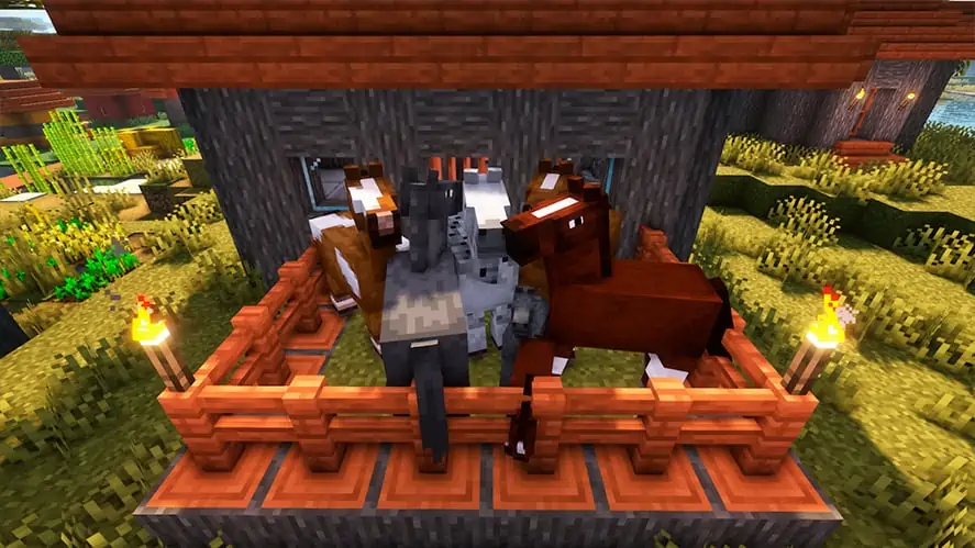 Minecraft horses in stable