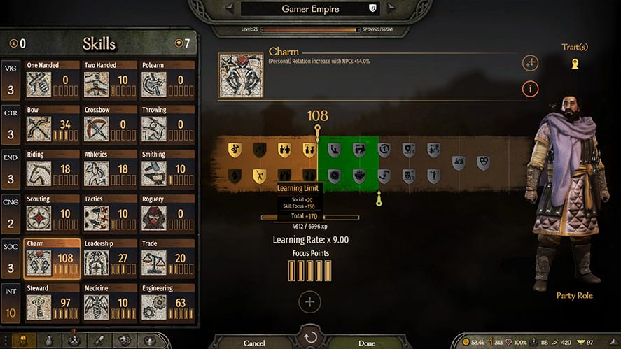 Mount and Blade 2 Bannerlord Best Skills Charm
