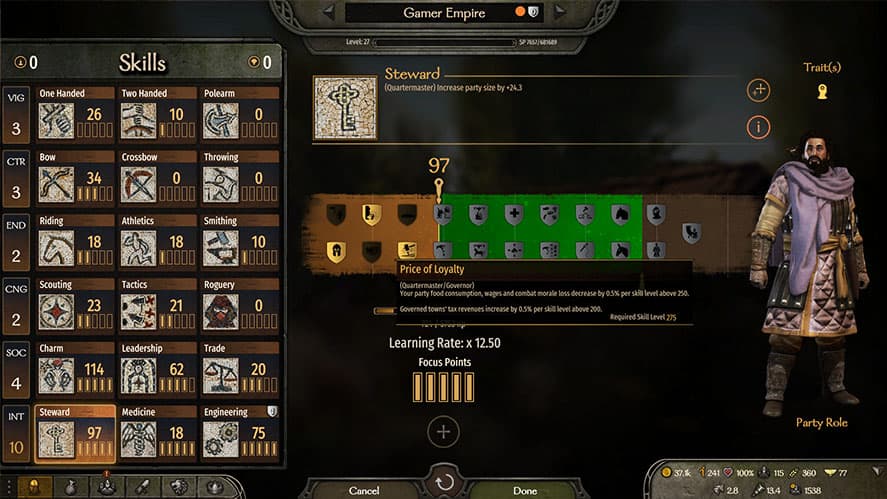 Mount and Blade 2 Bannerlord How to Increase Steward Skill