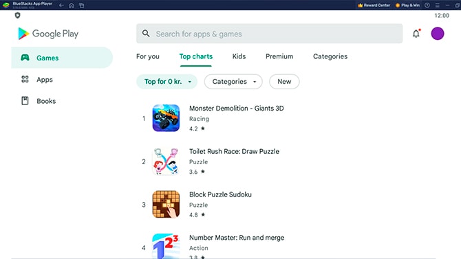 Google Play Store on BlueStacks App Player