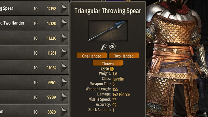 Mount and Blade 2 Bannerlord Best Weapons Triangular Throwing Spear